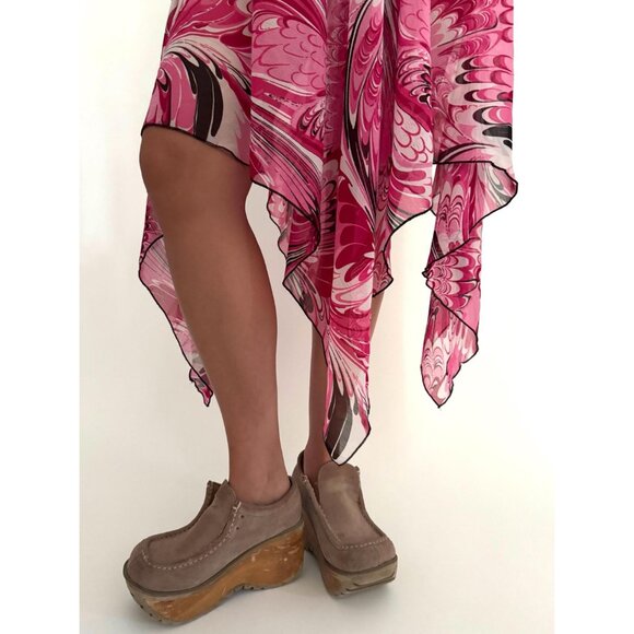 y2k pink fairy whimsy grunge dance sheer flowy chiffon asymmetric hem midi skirt - Picture 6 of 9